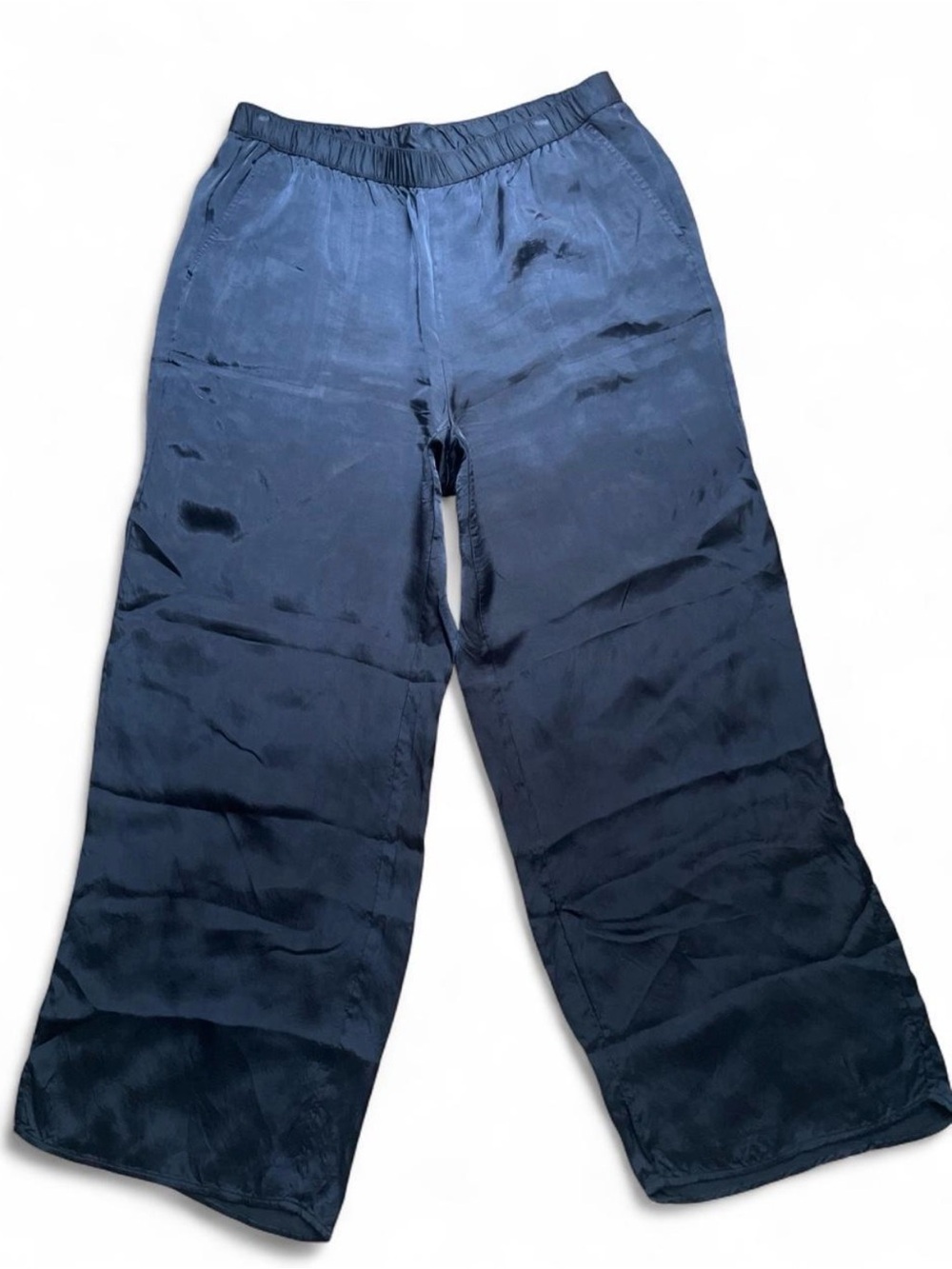 Minimalist Chic Pure Jill Navy Blue Satin Wide Leg Pants Medium 100% Cupro